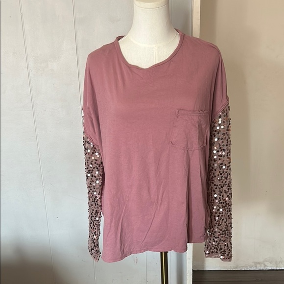 Free People Pink Oversized Sequin Tee - Picture 1 of 8